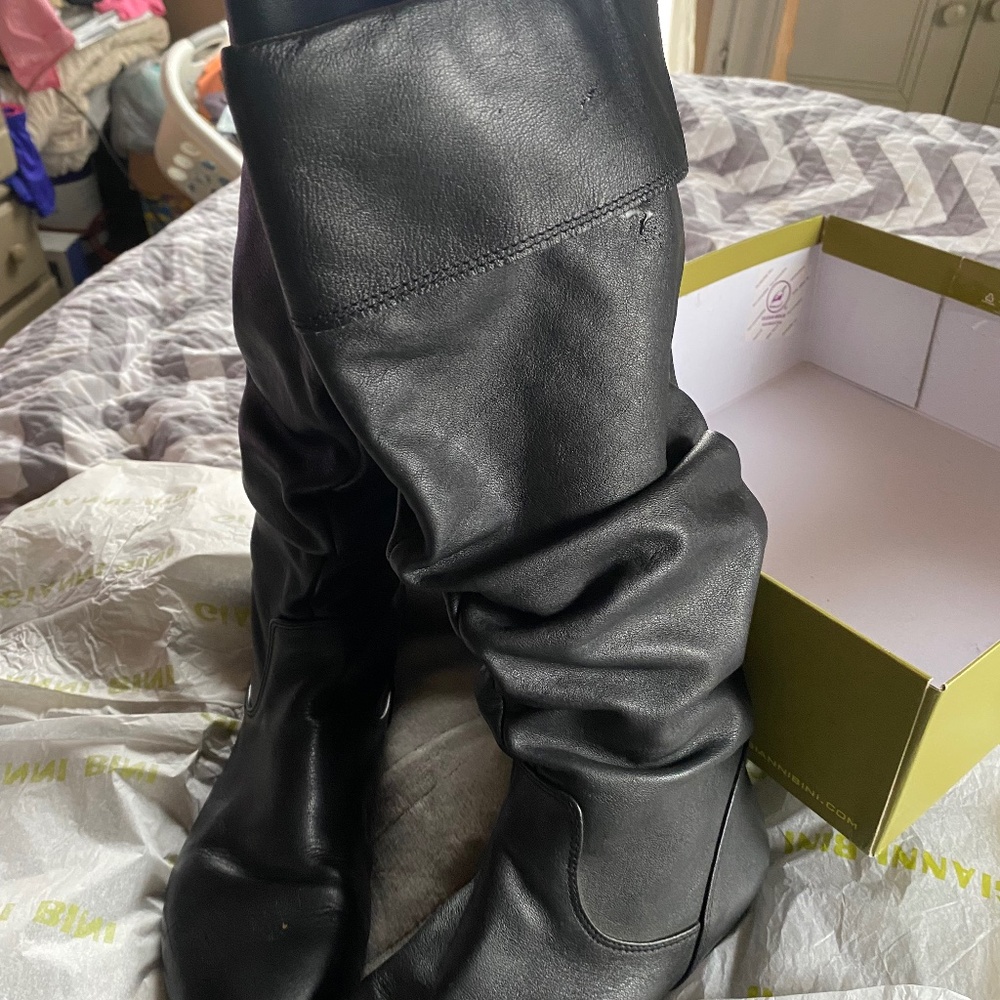 New GIANNI BINI Slouch Black Jackpot Leather Boots Size 7